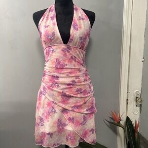 SHEIN Pink and Purple Butterfly Mini Dress